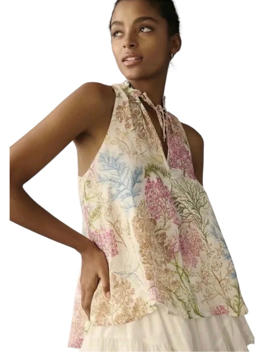 Anthropologie Pilcro Tavi Linen Sleeveless Floral Blouse